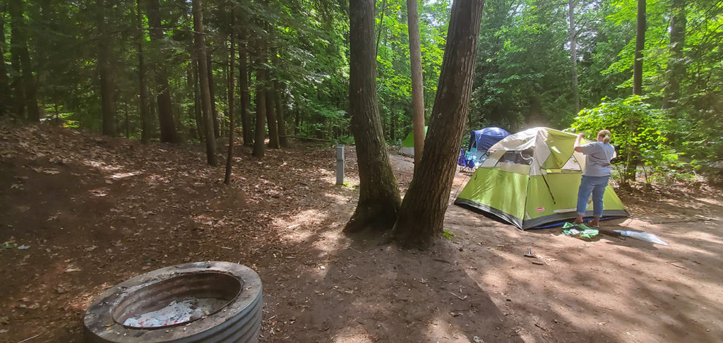 Mom setting up her tent