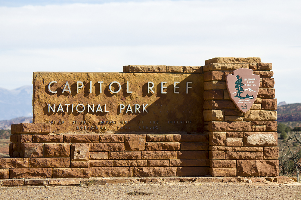 Capitol Reef National Park Sign off of Scenic Byway 12