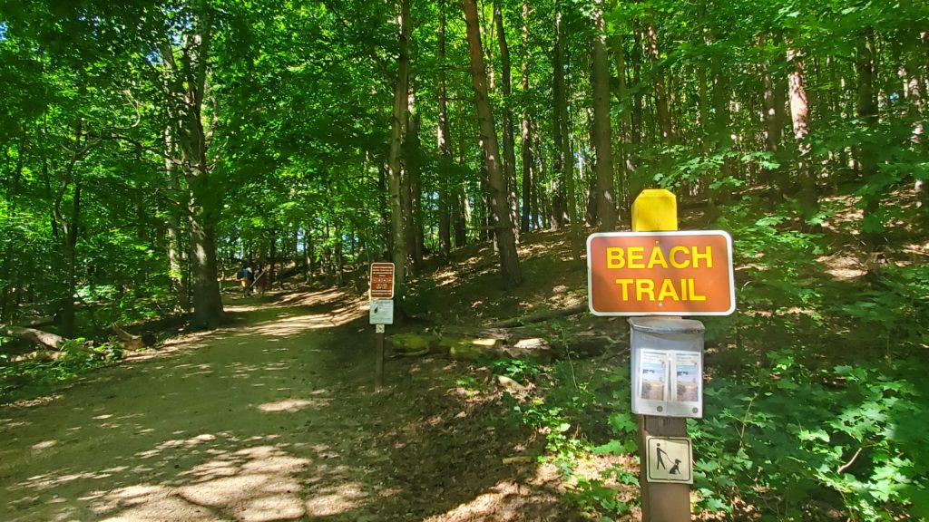 Beach Trail Sign at Saugatuck Dunes State Park trailhead