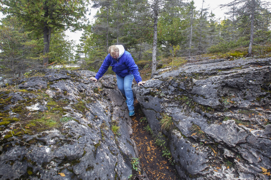 Mom making her way through the rocks