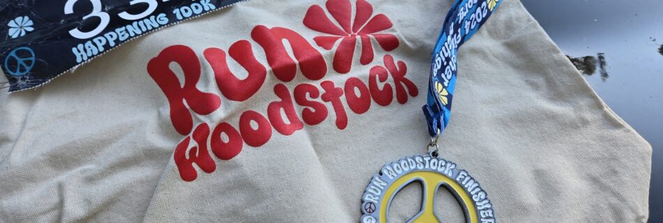 Run Woodstock bag, finisher medal, and bib