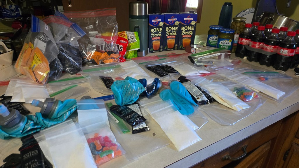 Organized food on the counter for Wolverine State 100