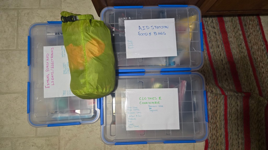 Bins full of gear for Wolverine State 100